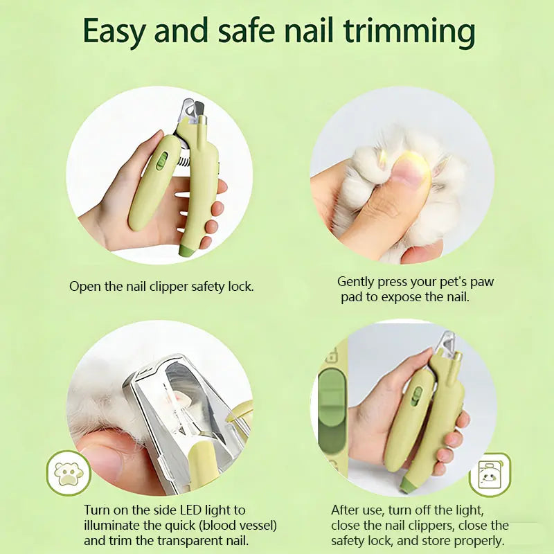 Professional Pet Nail Trimmer with LED Light and UV Lamp, Quick and Safe Grooming, Sharp Blades, Built-In Nail File, Nail Collector, Ergonomic Non-Slip Handle for All Pet Sizes