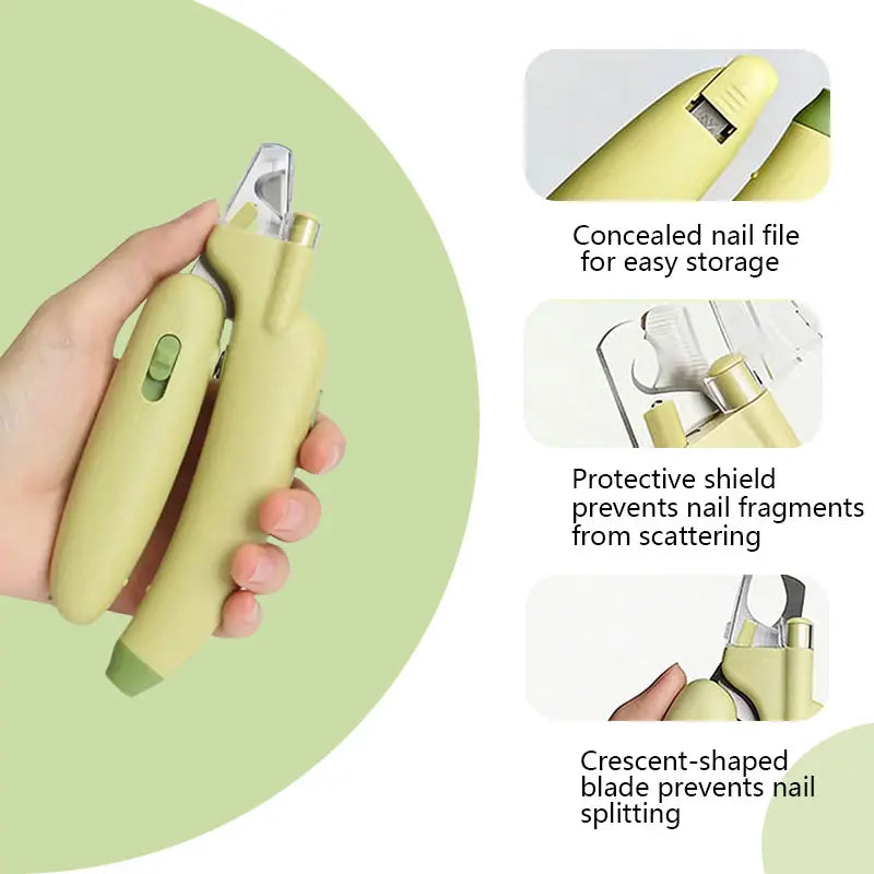 Professional Pet Nail Trimmer with LED Light and UV Lamp, Quick and Safe Grooming, Sharp Blades, Built-In Nail File, Nail Collector, Ergonomic Non-Slip Handle for All Pet Sizes
